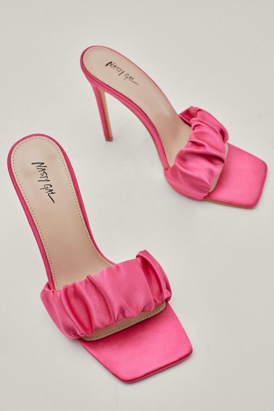 Satin Ruched Front Heeled Mules